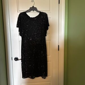 Black Sequin Sheath Dress with Flutter Sleeves